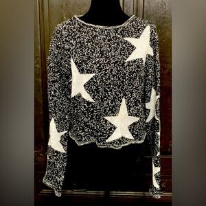 SHEIN Black & White Oversized longsleeves Stars Sweater w/bag - Size Large